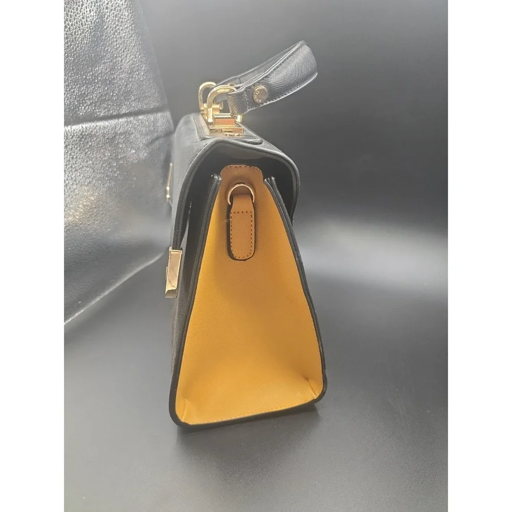 Dune London Black Faux Leather Two-Tone Handbag with Yellow Accents